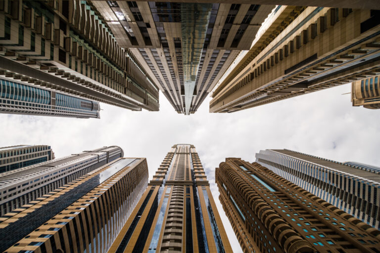 Skyscrapers looking up at the sky. Modern metropolis